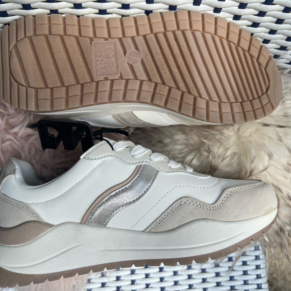 Time and Tru White and Tan Sneakers